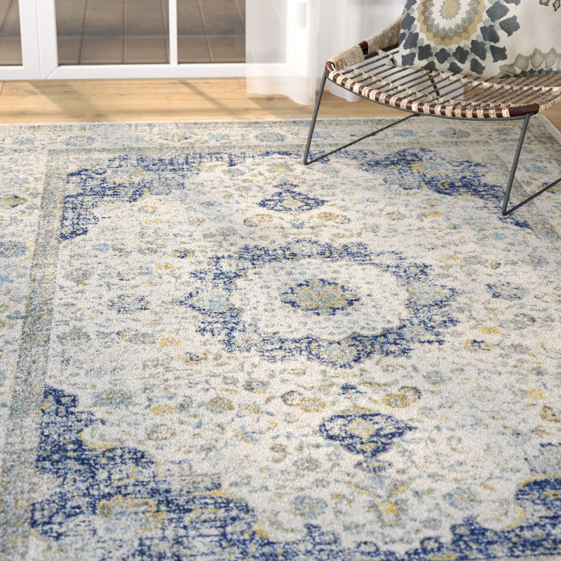 Elson Ivory & Blue Area Rug & Reviews Birch Lane